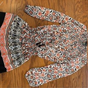 Aqua Floral Dress with Black and Orange Accents